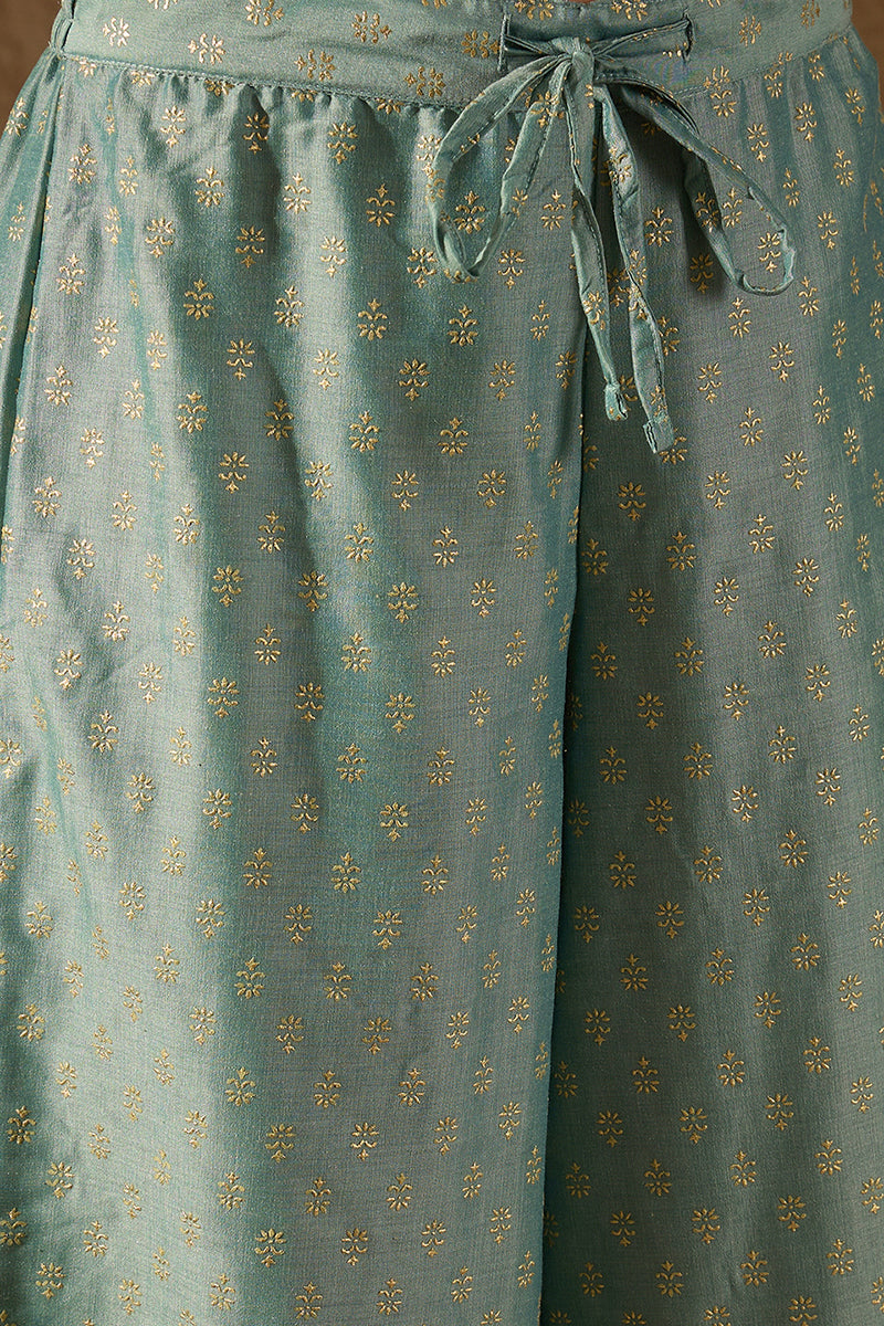 Sea Green Silk Blend Solid Embroidered Anarkali Suit Set | SHOBITAM