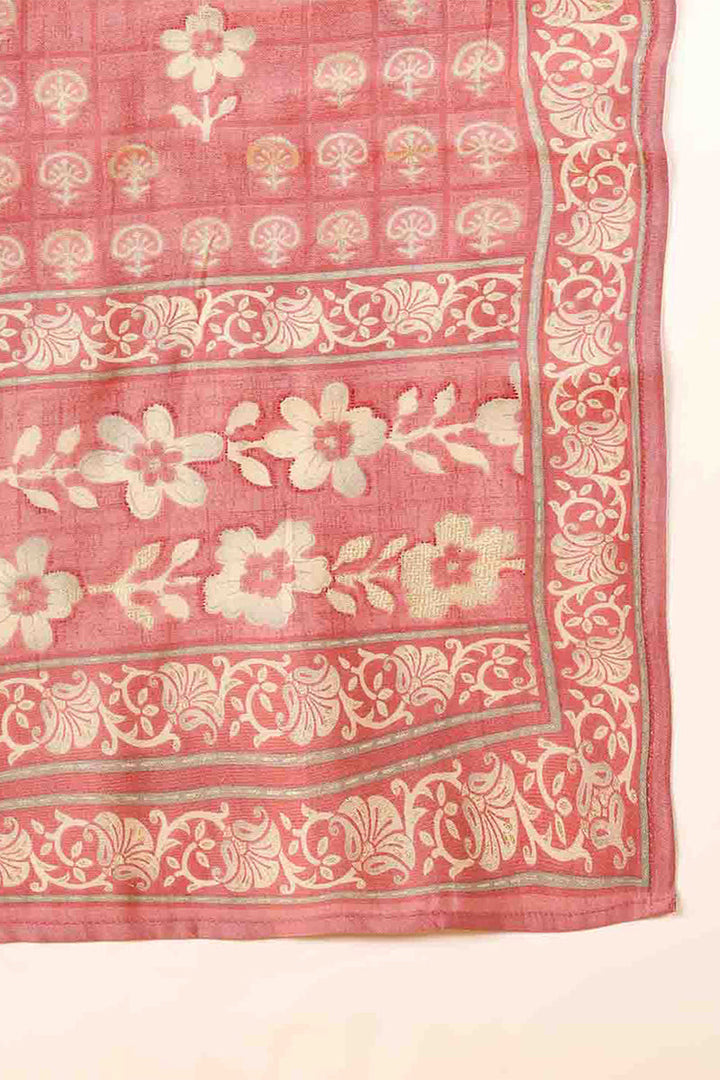 Pink Silk Blend Floral Printed Straight Style Suit Set | SHOBITAM