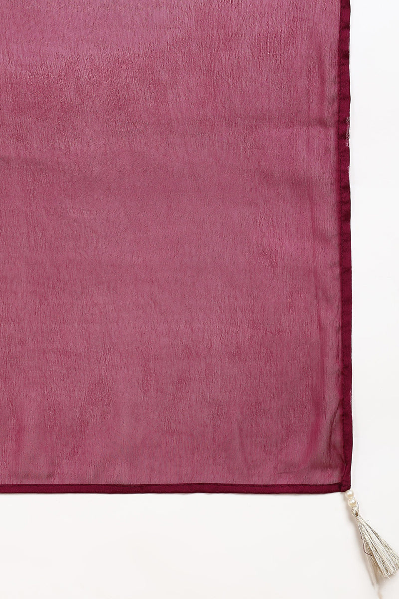 Purple Silk Blend Solid Embroidered Straight Suit Set | SHOBITAM