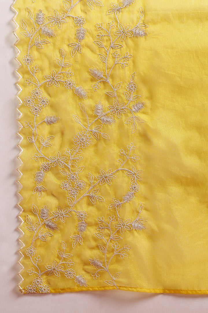 Yellow Silk Blend Solid Embroidered Flared Suit Set | SHOBITAM