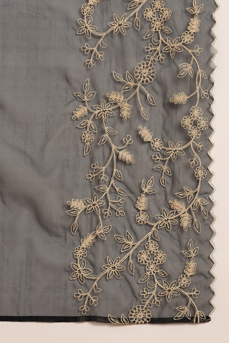 Black Silk Blend Solid Embroidered Flared Suit Set | SHOBITAM