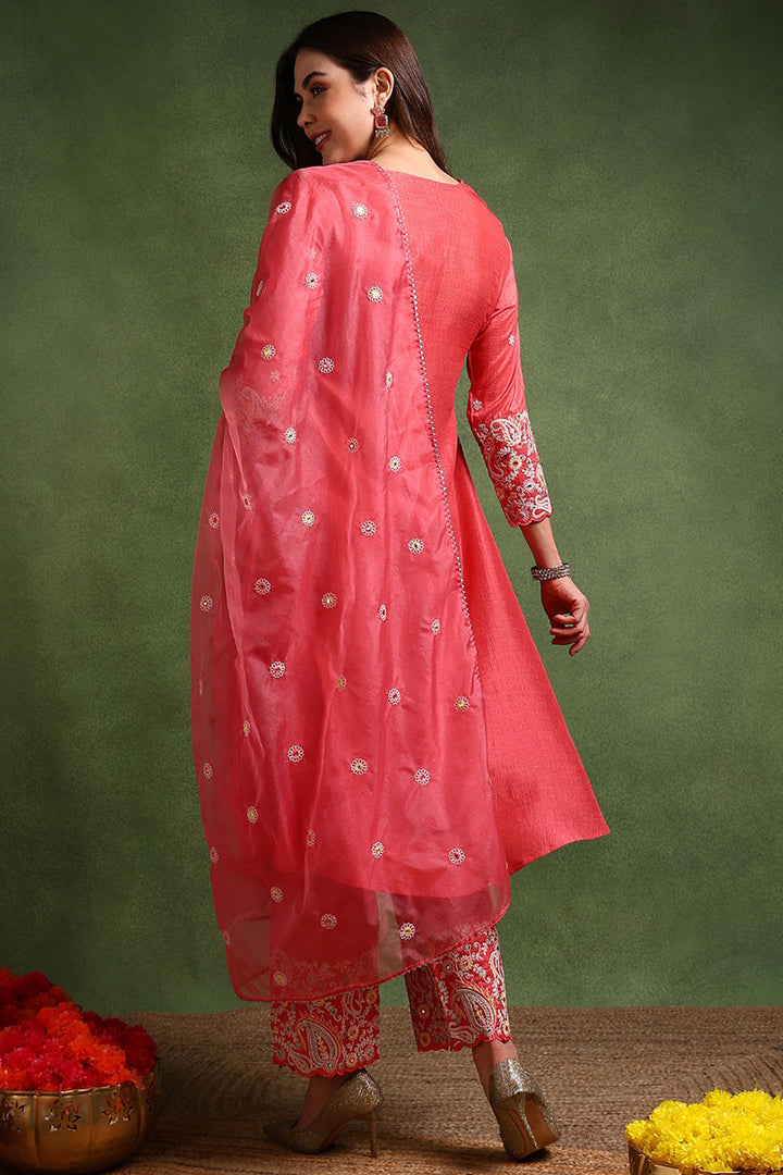 Pink Silk Blend Solid Yoke Design Anarkali Suit Set | SHOBITAM