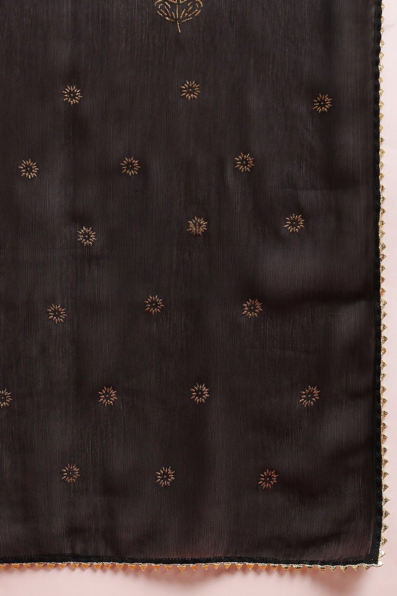 Black Viscose Rayon Solid Woven Design Straight Suit Set  | SHOBITAM