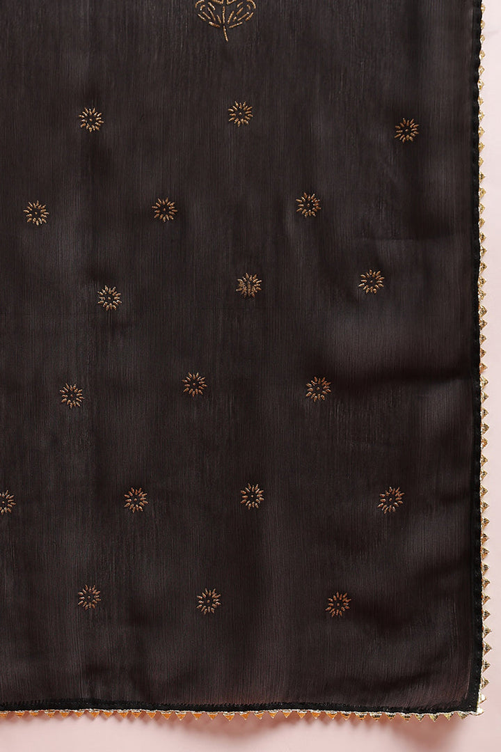 Black Viscose Rayon Solid Woven Design Straight Suit Set  | SHOBITAM