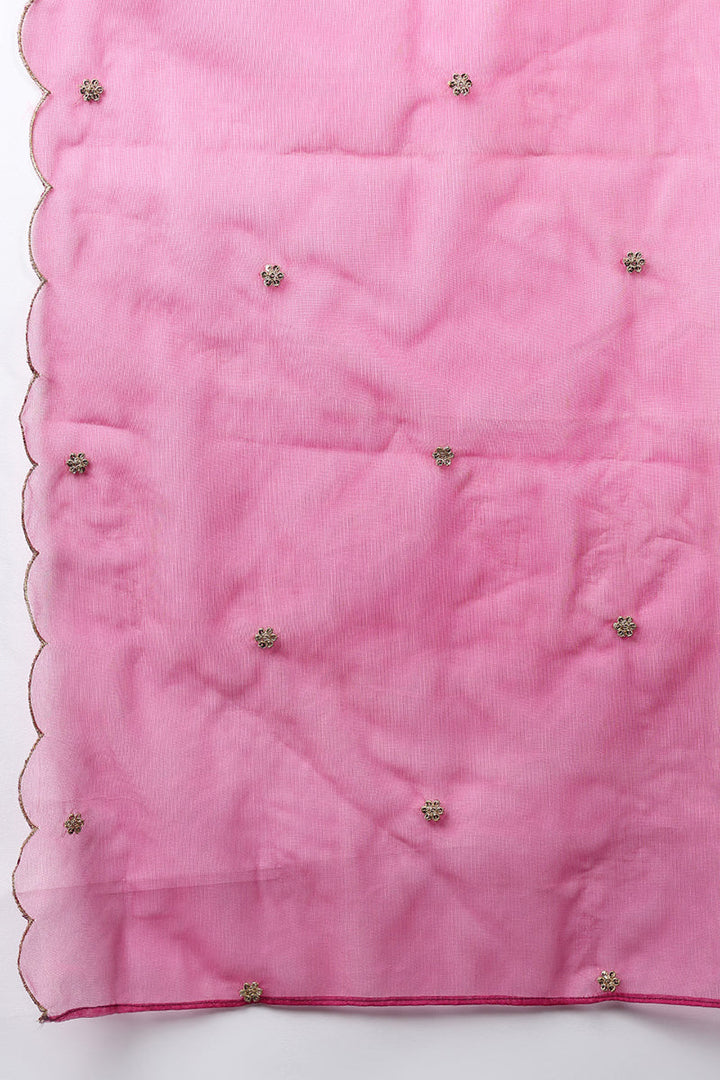 Pink Silk Blend Solid Embroidered Flared Suit Set | SHOBITAM