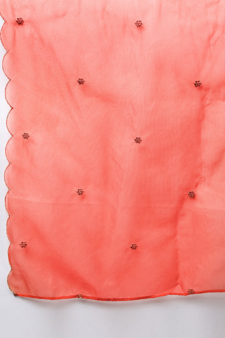 Orange Silk Blend Solid Embroidered Flared Suit Set  | SHOBITAM
