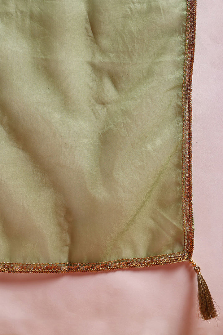 Green Silk Blend Solid Yoke Design Flared Empire Suit Set | SHOBITAM