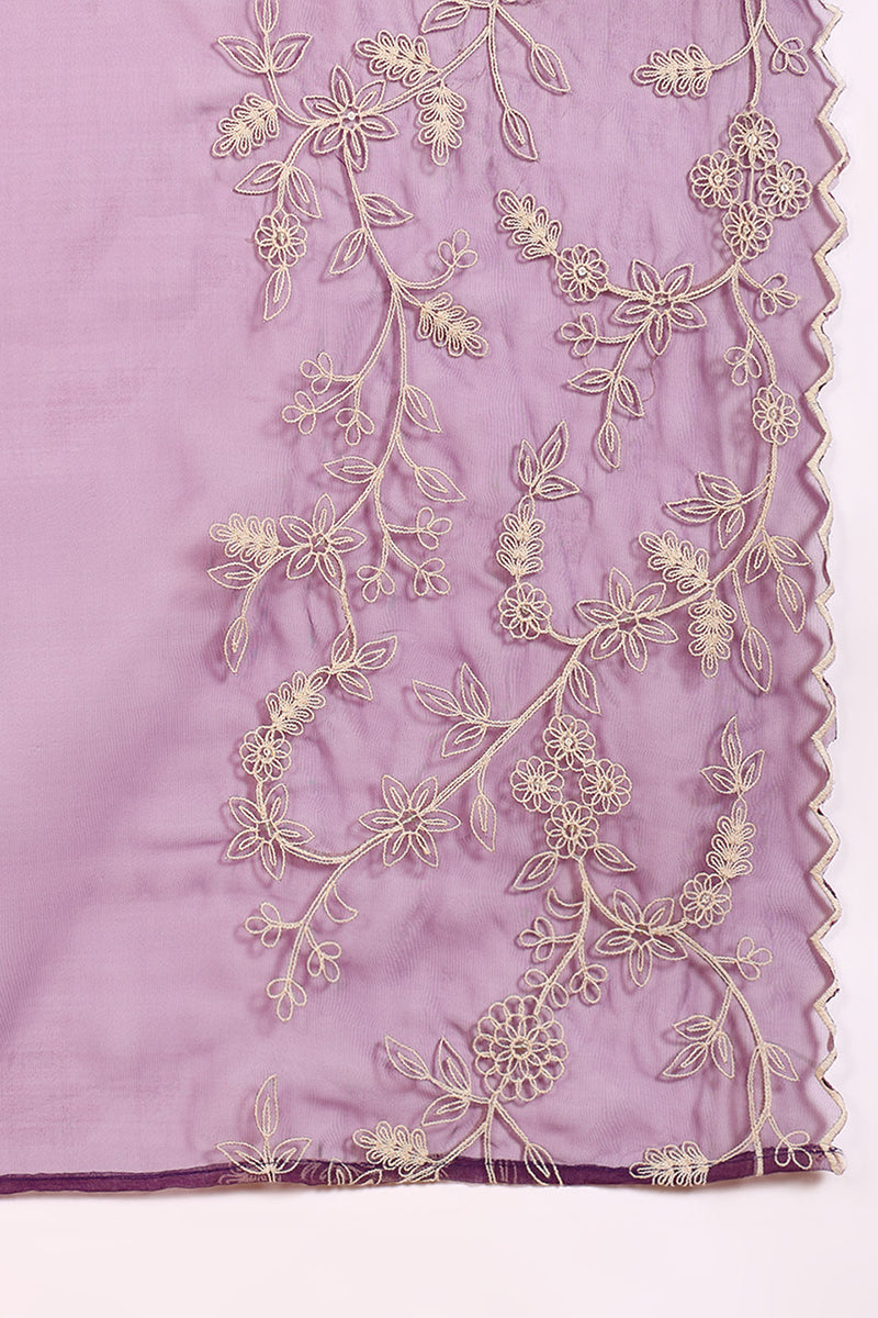 Purple Silk Blend Solid Embroidered Anarkali Suit Set | SHOBITAM