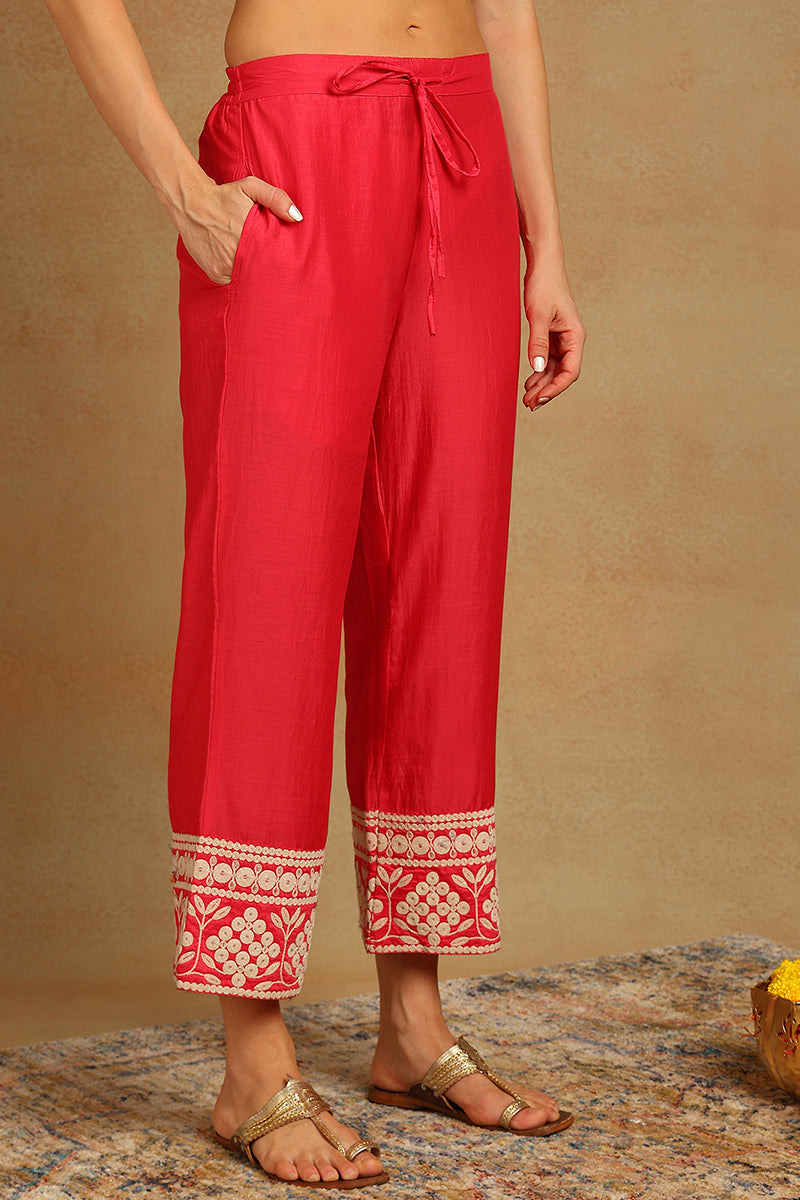 Pink Silk Blend Solid Embroidered Anarkali Suit Set | SHOBITAM