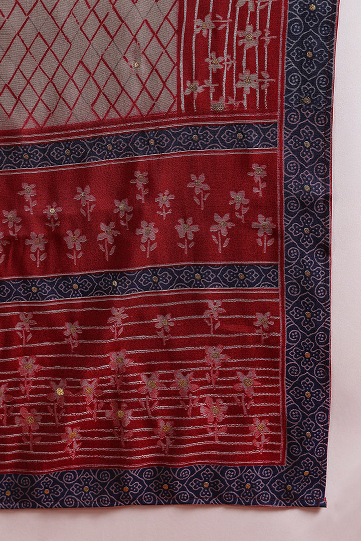 Maroon Silk Blend Embroidered Straight Suit Set | SHOBITAM