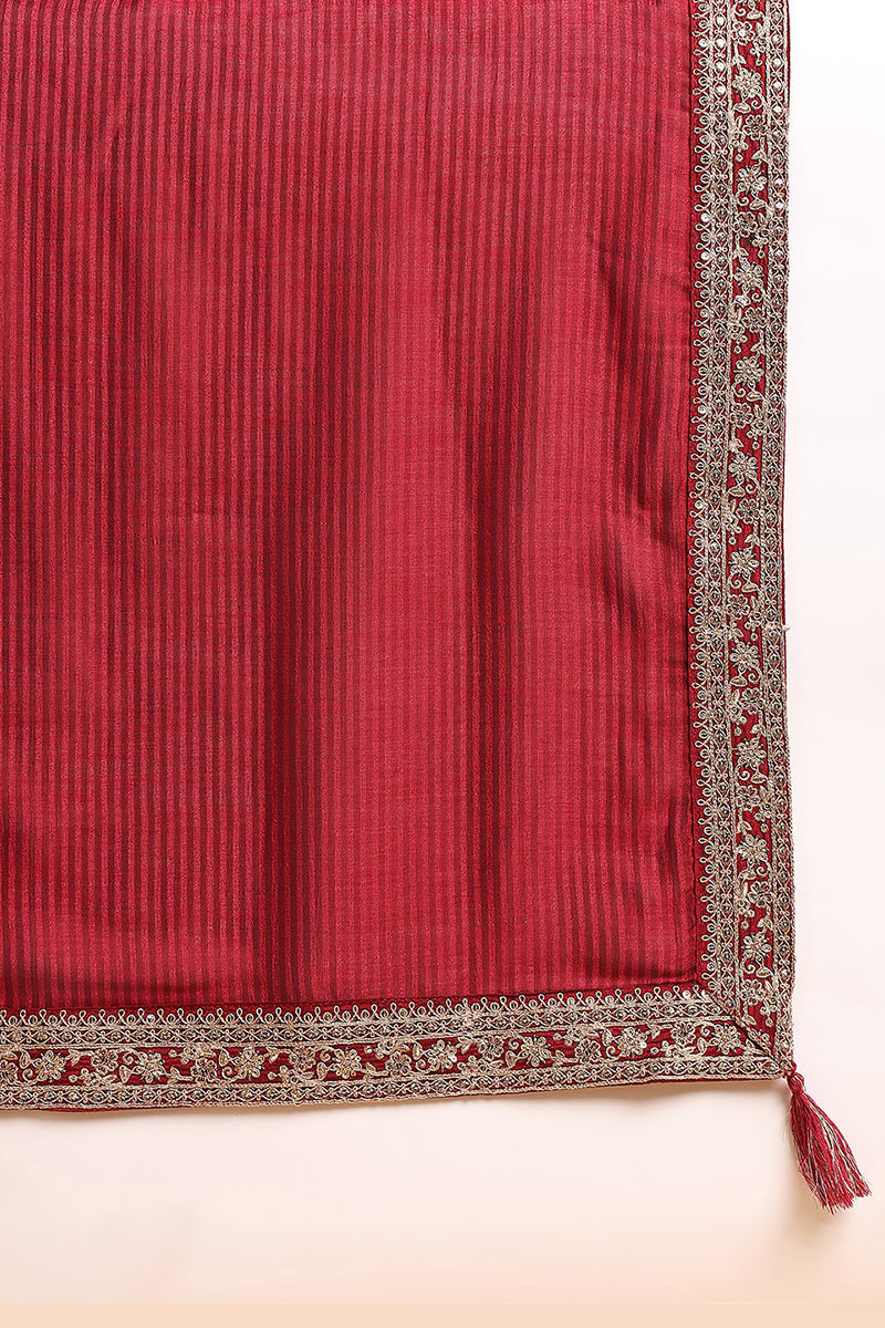 Maroon Silk Blend Solid Embroidered Straight Suit Set | SHOBITAM