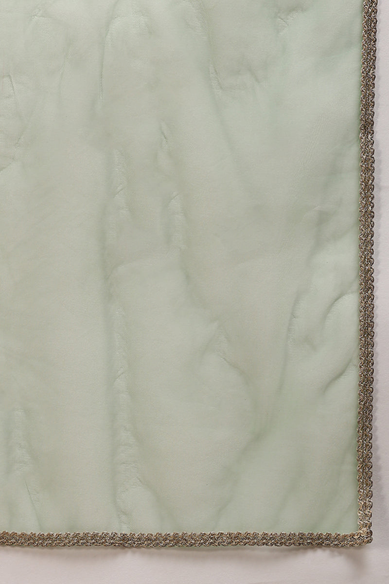 Green Silk Blend Solid Embroidered Straight Suit Set | SHOBITAM