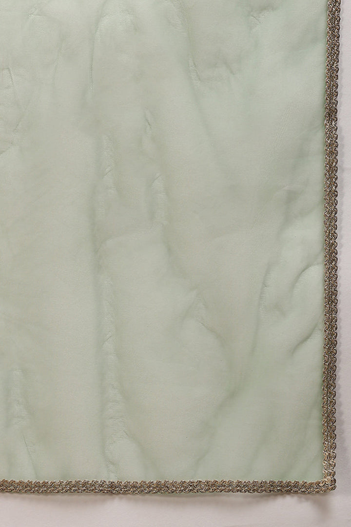 Green Silk Blend Solid Embroidered Straight Suit Set | SHOBITAM