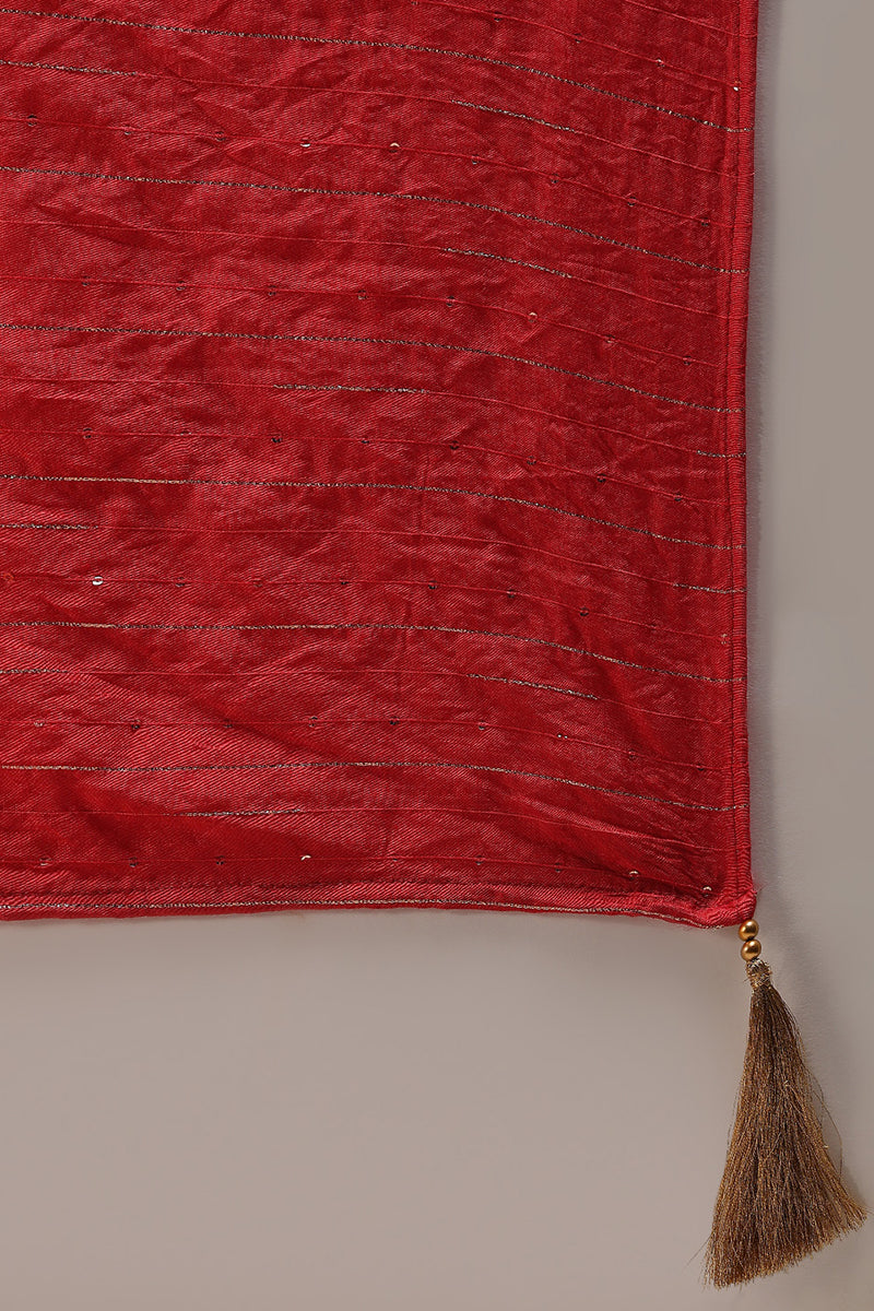 Rust Red Silk Blend Solid Embroidered Straight Suit Set  | SHOBITAM