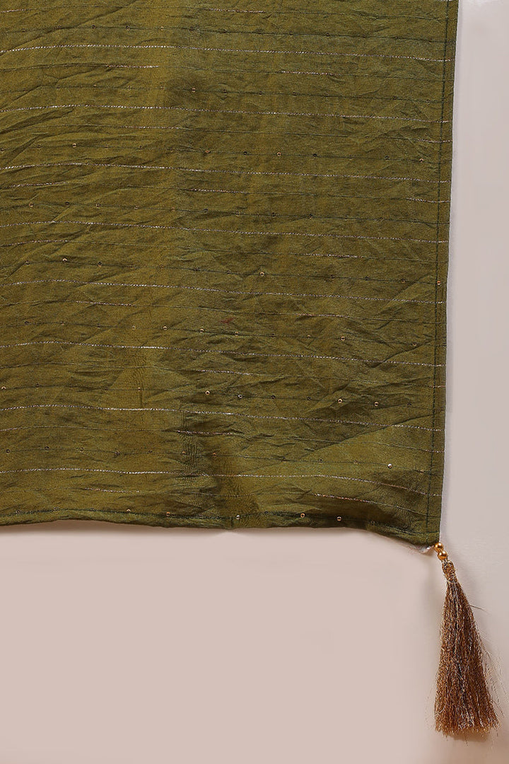 Olive Green Silk Blend Solid Embroidered Straight Suit Set | SHOBITAM