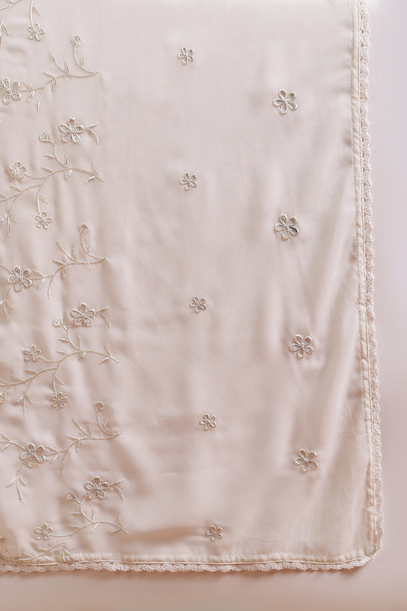 Off White Poly Georgette Embroidered A-Line Suit Set | SHOBITAM