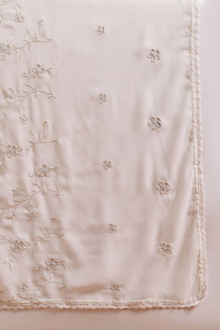 Off White Poly Georgette Embroidered A-Line Suit Set | SHOBITAM