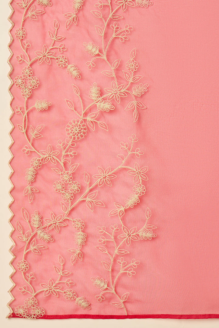 Fuchsia Pink Silk Blend Solid Embroidered Flared Suit Set | SHOBITAM