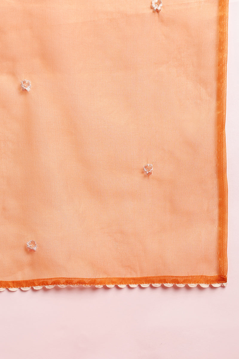 Orange Cotton Blend Solid Embroidered A-Line Suit Set | SHOBITAM