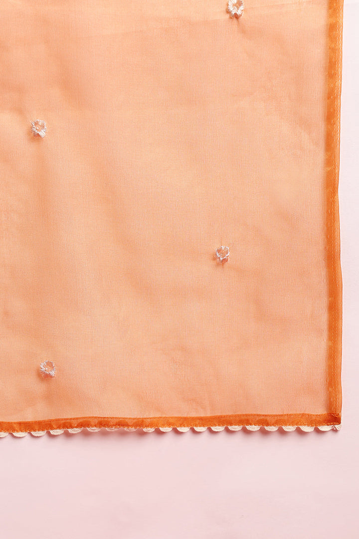 Orange Cotton Blend Solid Embroidered A-Line Suit Set | SHOBITAM