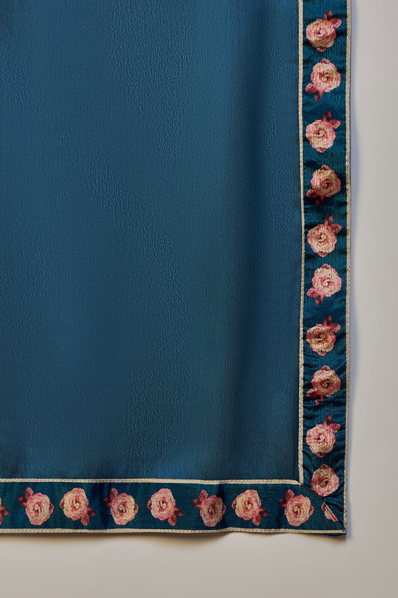 Blue Silk Blend Floral Printed A-Line Suit Set | SHOBITAM