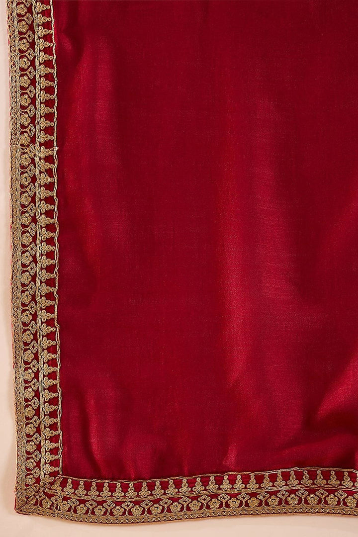 Red Silk Blend Solid Embroidered Straight Palazzo Suit Set | SHOBITAM
