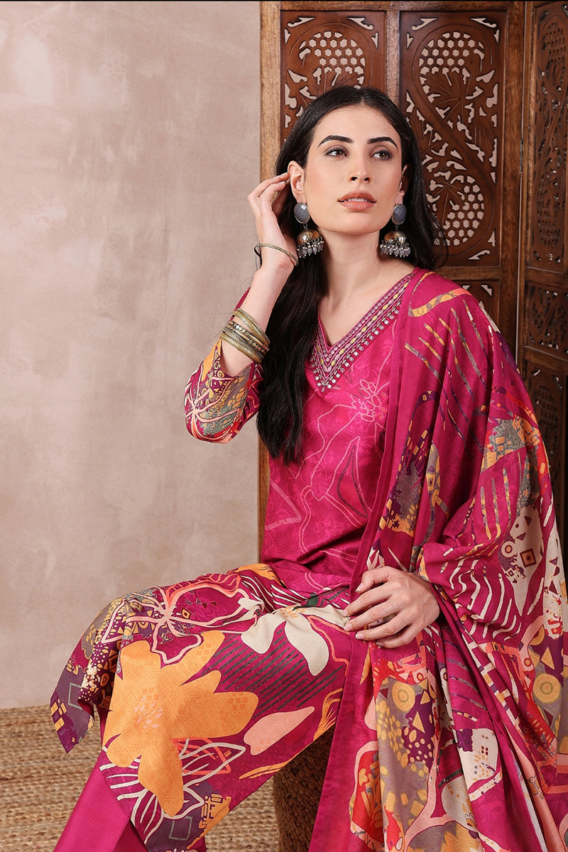 Pink Rayon Blend Floral Printed Straight Trouser Bottom Suit Set | SHOBITAM