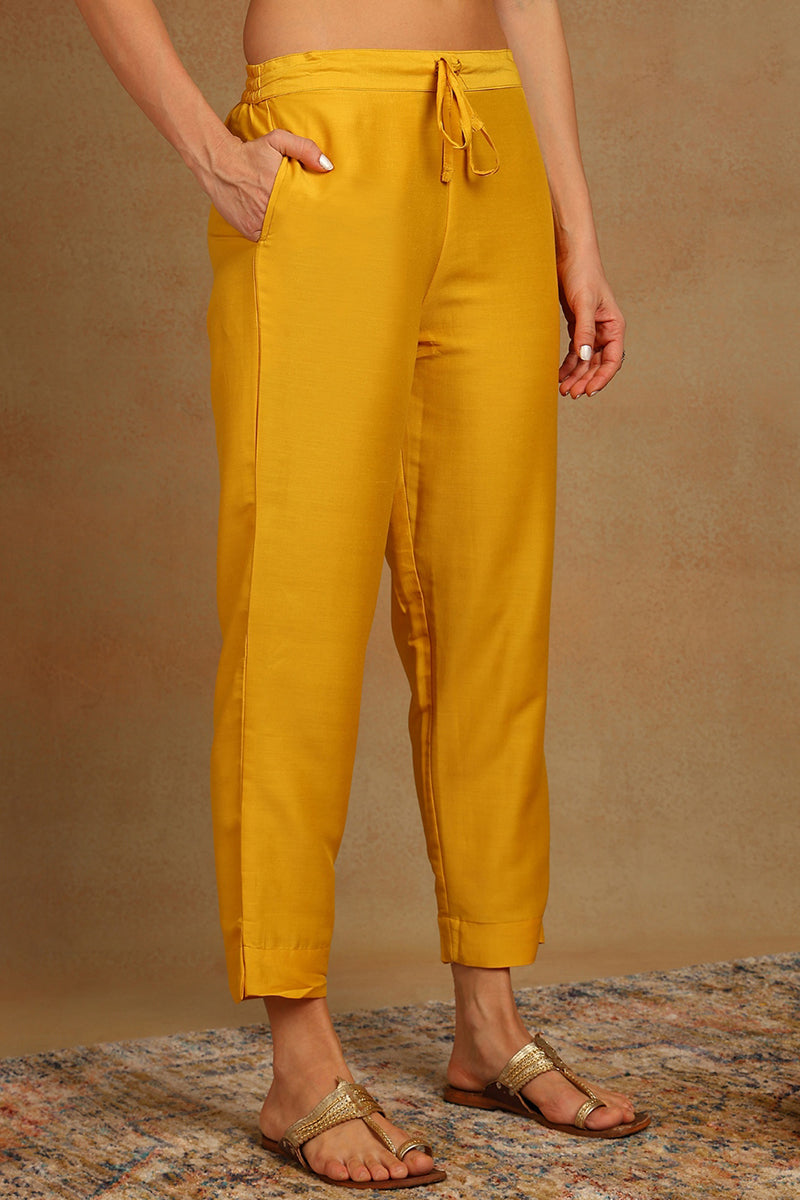 Mustard Yellow Rayon Blend Floral Printed Straight Suit Set | SHOBITAM