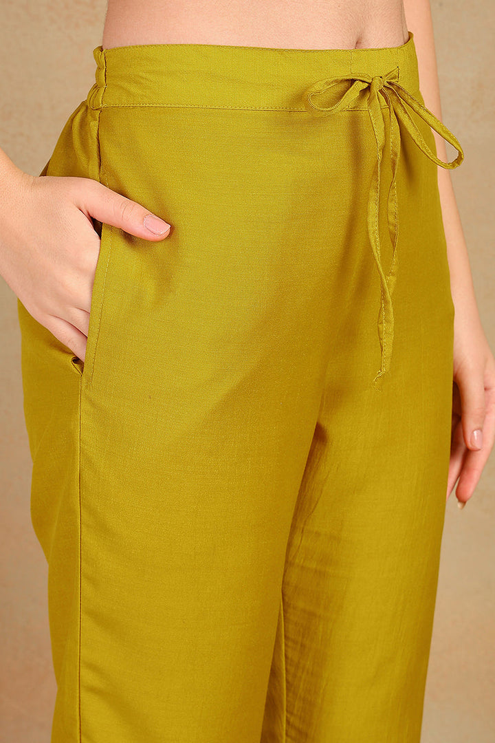 Mustard Yellow Silk Blend Solid Embroidered Straight Suit Set | SHOBITAM