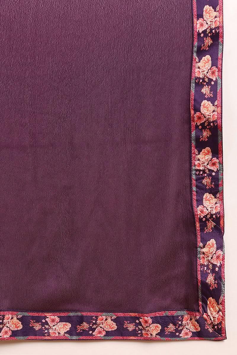 Purple Silk Blend Floral Printed Straight Trouser Bottom Suit Set  | SHOBITAM