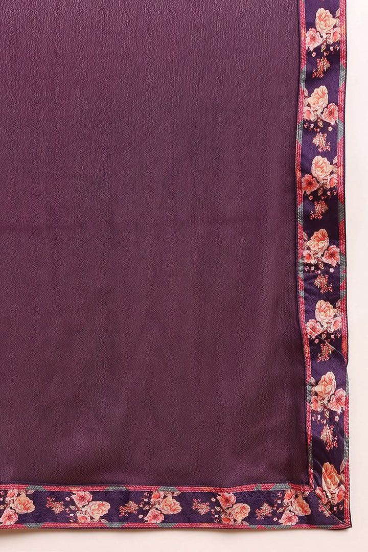 Purple Silk Blend Floral Printed Straight Trouser Bottom Suit Set  | SHOBITAM