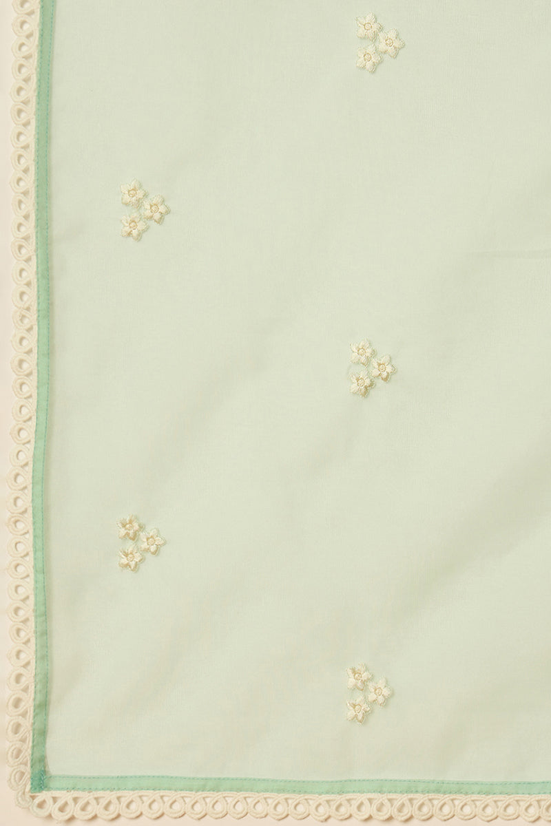 Sea Green Organza Solid Embroidered A-Line Dhoti Style Suit Set | SHOBITAM
