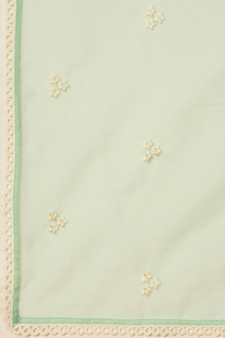 Sea Green Organza Solid Embroidered A-Line Dhoti Style Suit Set | SHOBITAM