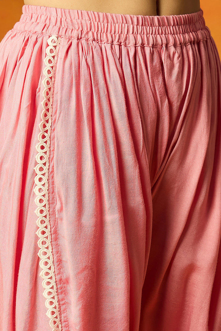 Pink Organza Solid Embroidered A-Line Dhoti Style Suit Set | SHOBITAM