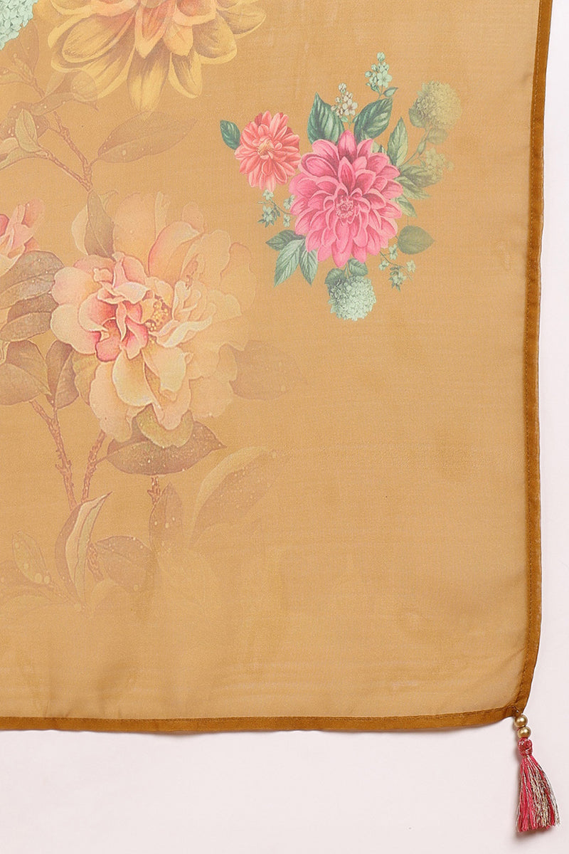 Mustard Yellow Silk Blend Solid Embroidered Straight Trouser Bottom Suit Set | SHOBITAM