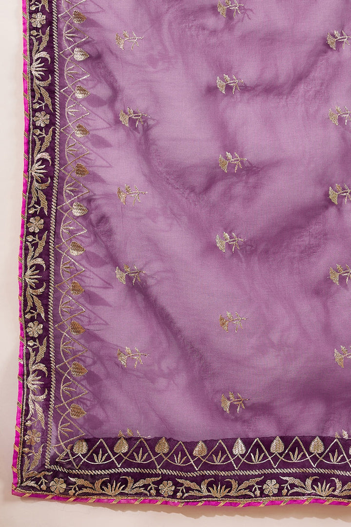 Purple Silk Blend Yoke Design Zari Straight Palazzo Suit Set  | SHOBITAM