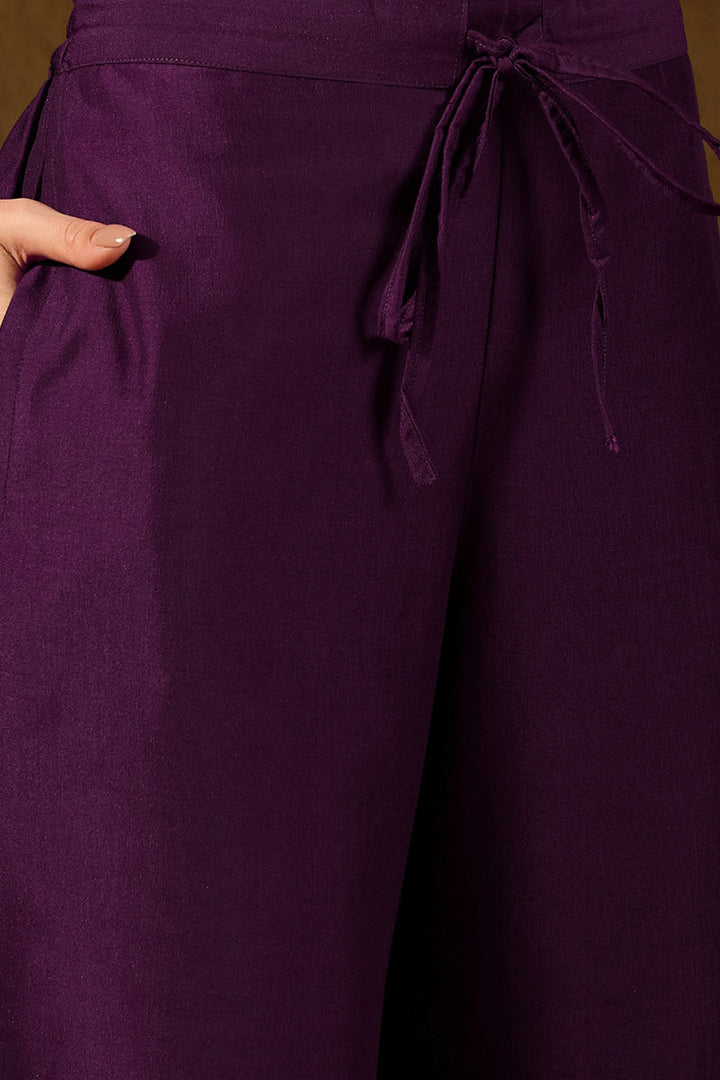Purple Silk Blend Yoke Design Zari Straight Palazzo Suit Set  | SHOBITAM