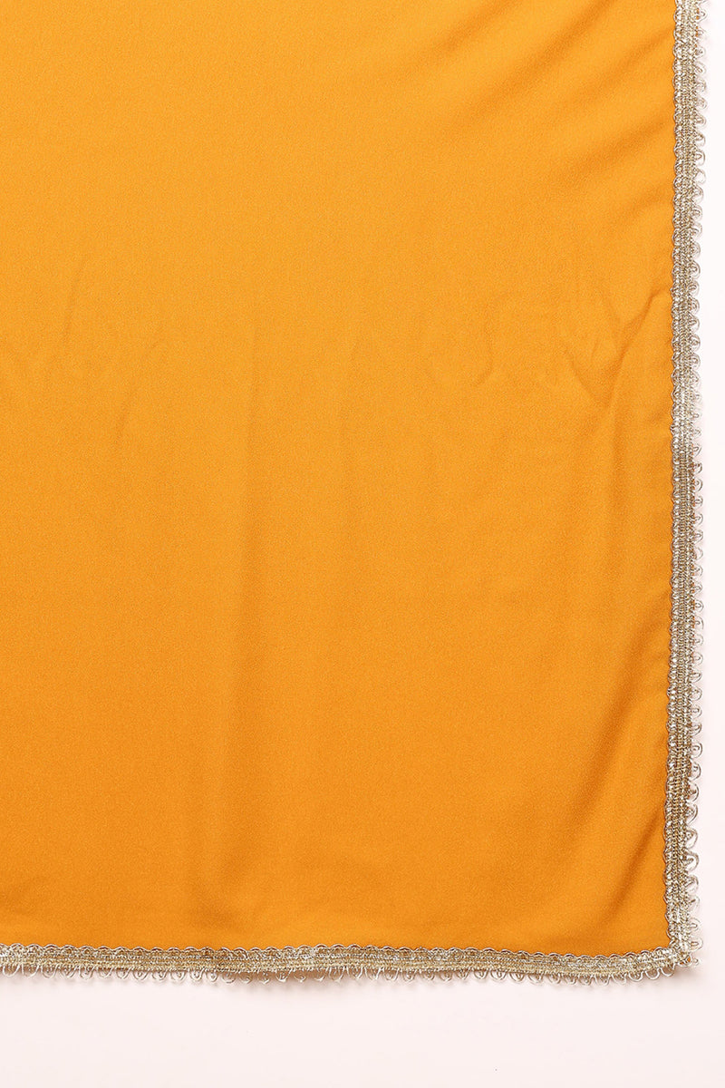 Mustard Yellow Georgette Solid Embroidered Straight Palazzo Suit Set | SHOBITAM