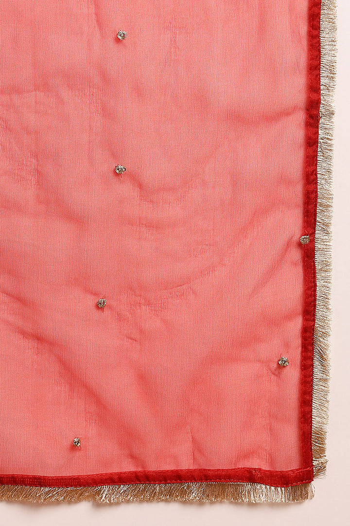 Red Silk Blend Solid Embroidered A-Line Trouser Bottom Suit Set | SHOBITAM