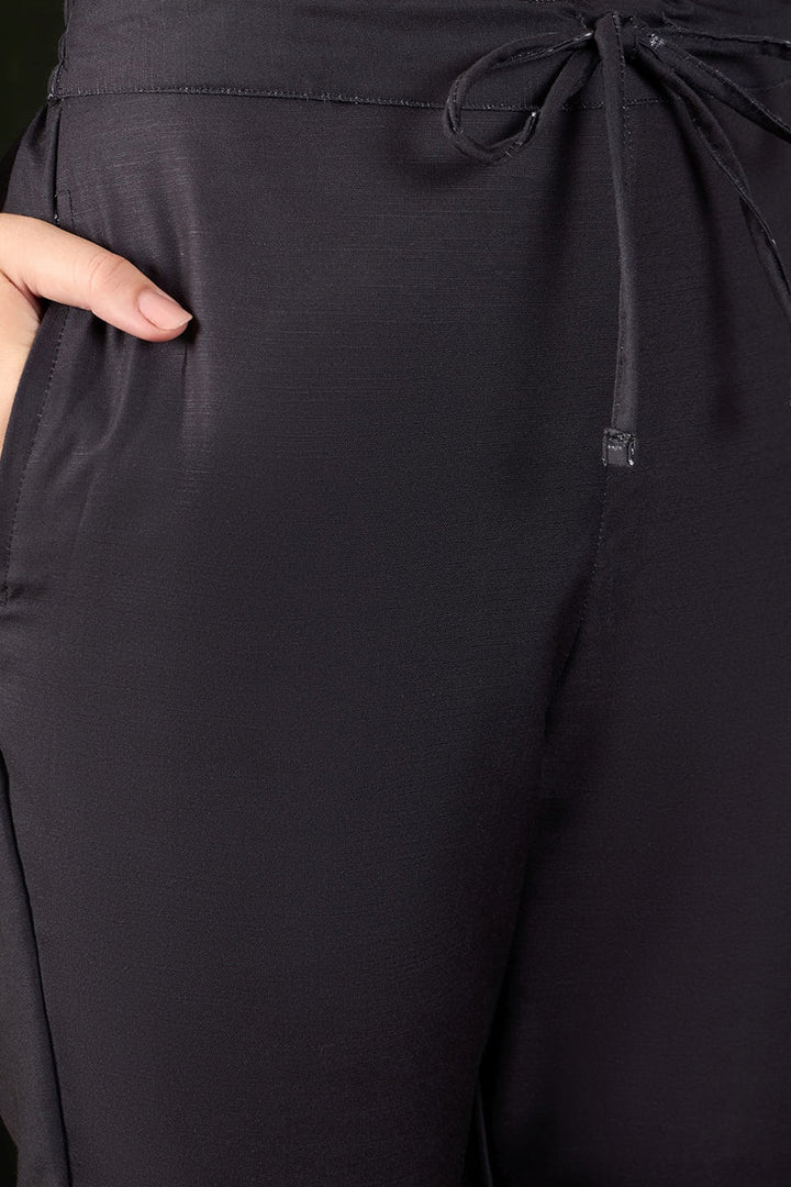 Black Rayon Blend Floral Printed Straight Trouser Bottom Suit Set | SHOBITAM