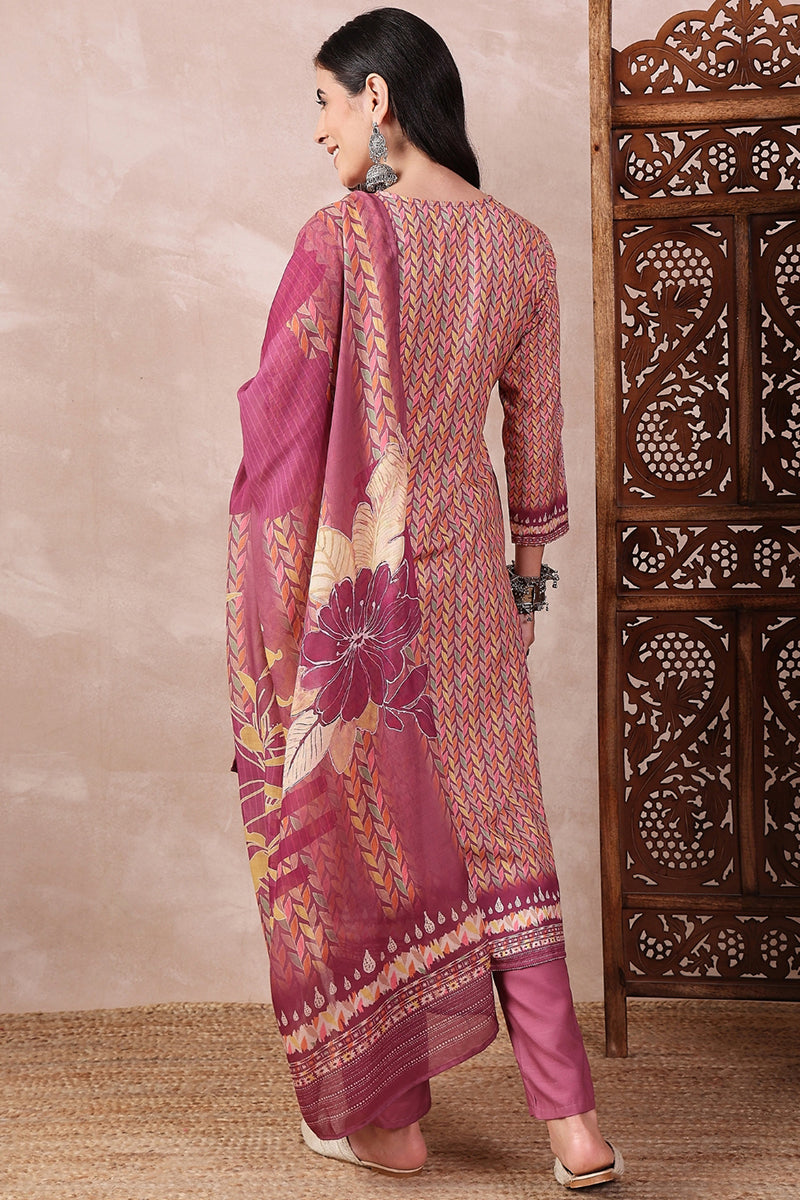 Multi Color Rayon Blend Floral Printed Straight Trouser Bottom Suit Set | SHOBITAM