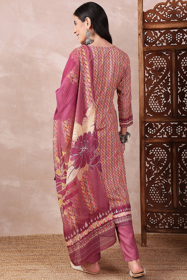 Multi Color Rayon Blend Floral Printed Straight Trouser Bottom Suit Set | SHOBITAM