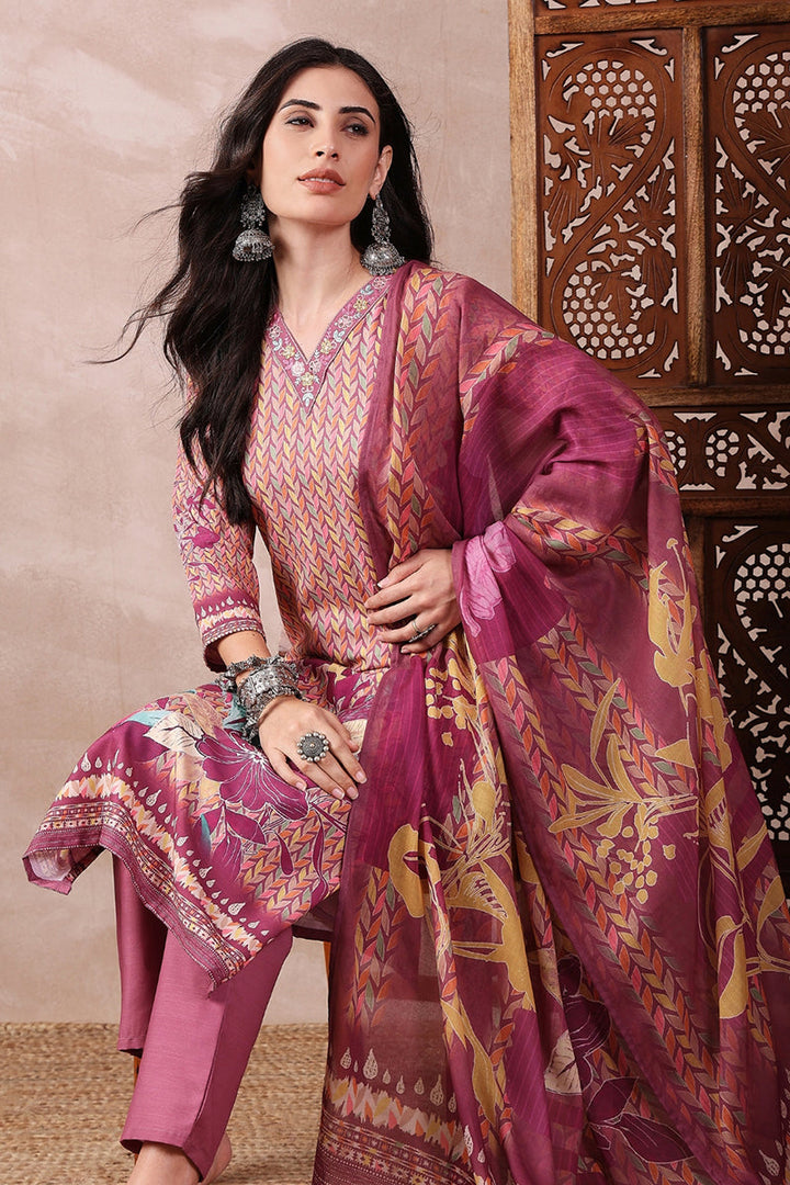 Multi Color Rayon Blend Floral Printed Straight Trouser Bottom Suit Set | SHOBITAM