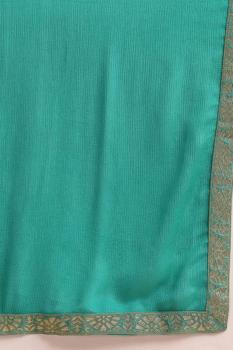 Sea Green Silk Blend Ethnic Motifs Woven Design Straight Trouser Bottom Suit Set | SHOBITAM