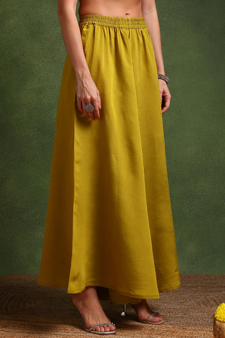 Lime Green Silk Blend Embroidered Straight Palazzo Suit Set | SHOBITAM