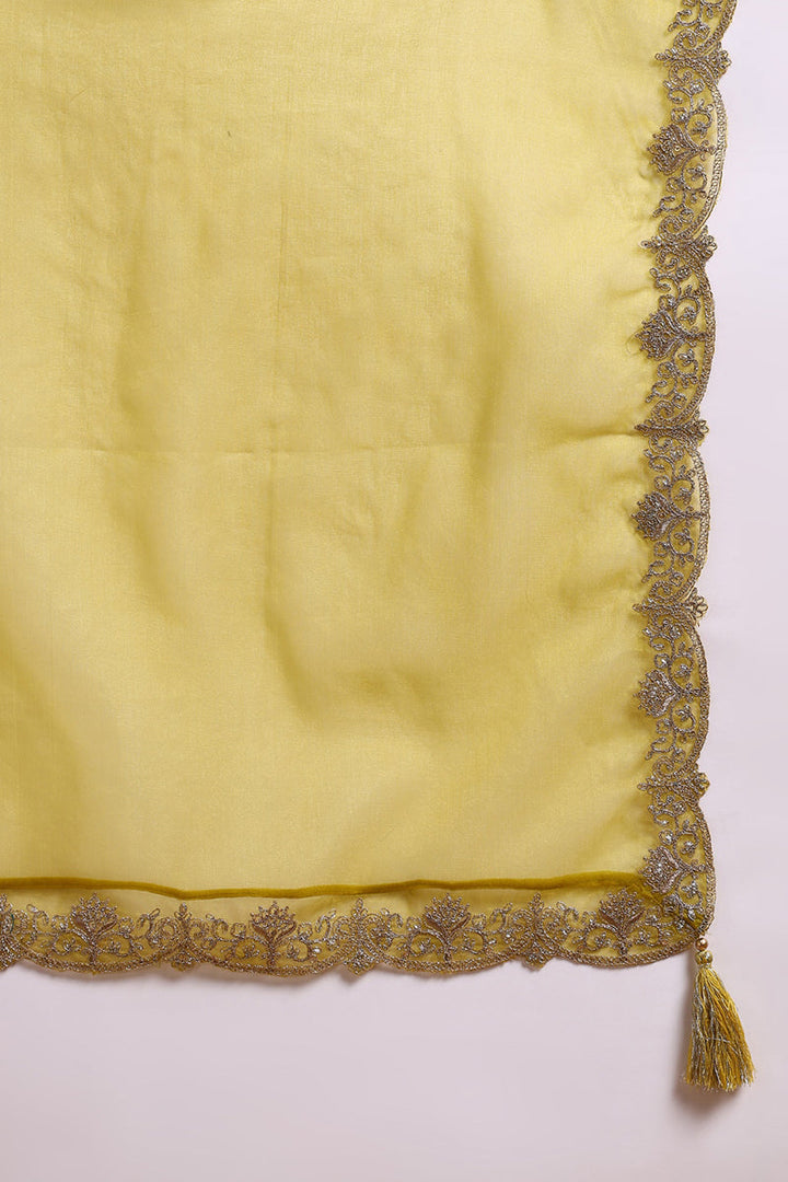 Lime Green Silk Blend Embroidered Straight Palazzo Suit Set | SHOBITAM