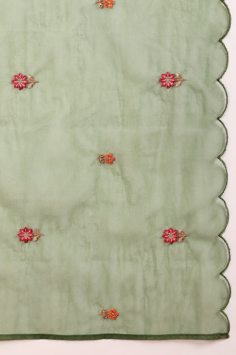 Green Silk Blend Solid Embroidered Straight Trouser Bottom Suit Set | SHOBITAM