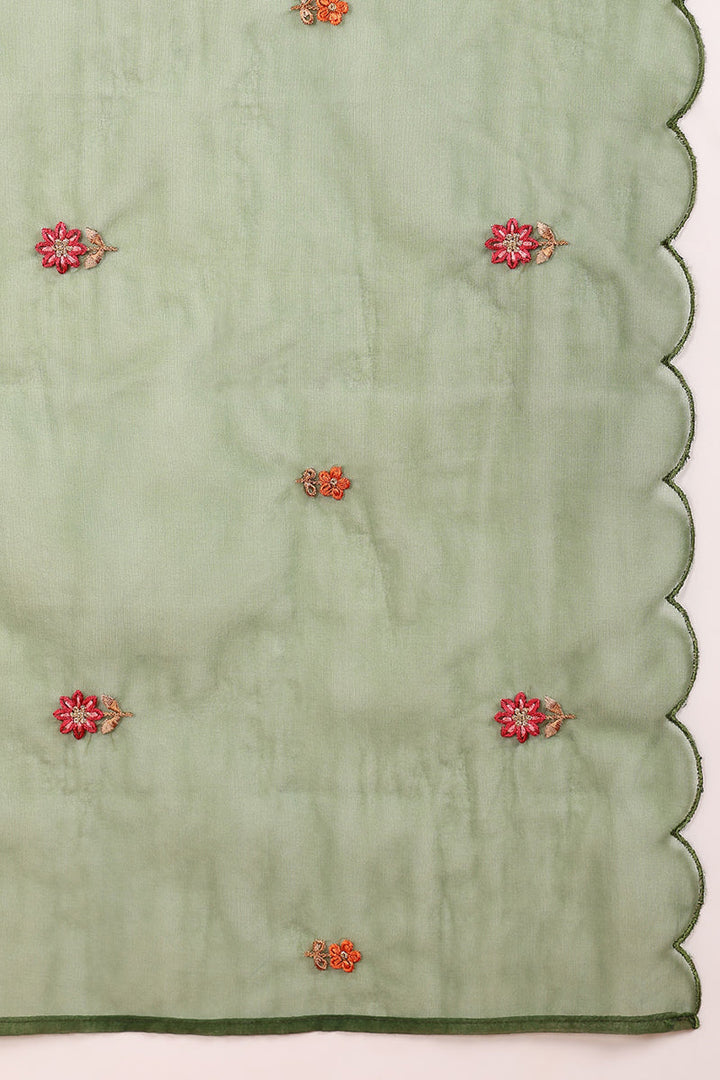 Green Silk Blend Solid Embroidered Straight Trouser Bottom Suit Set | SHOBITAM