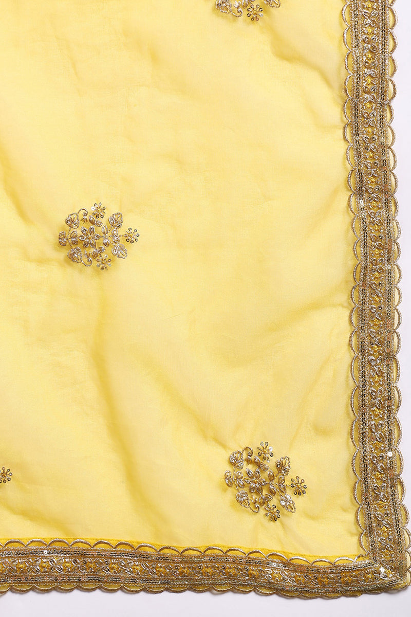 Yellow Silk Blend Solid Straight Suit Set With Palazzo Style Bottom  | SHOBITAM