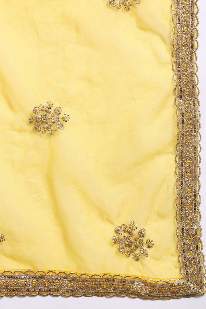 Yellow Silk Blend Solid Straight Suit Set With Palazzo Style Bottom  | SHOBITAM